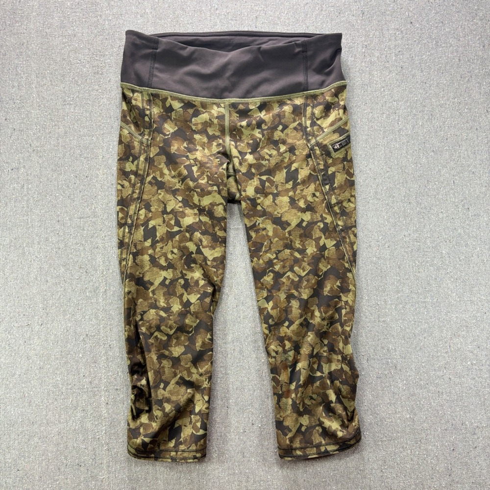 Lululemon Speed Crop Women Size 4 Green Camo Excellent Running Leggings